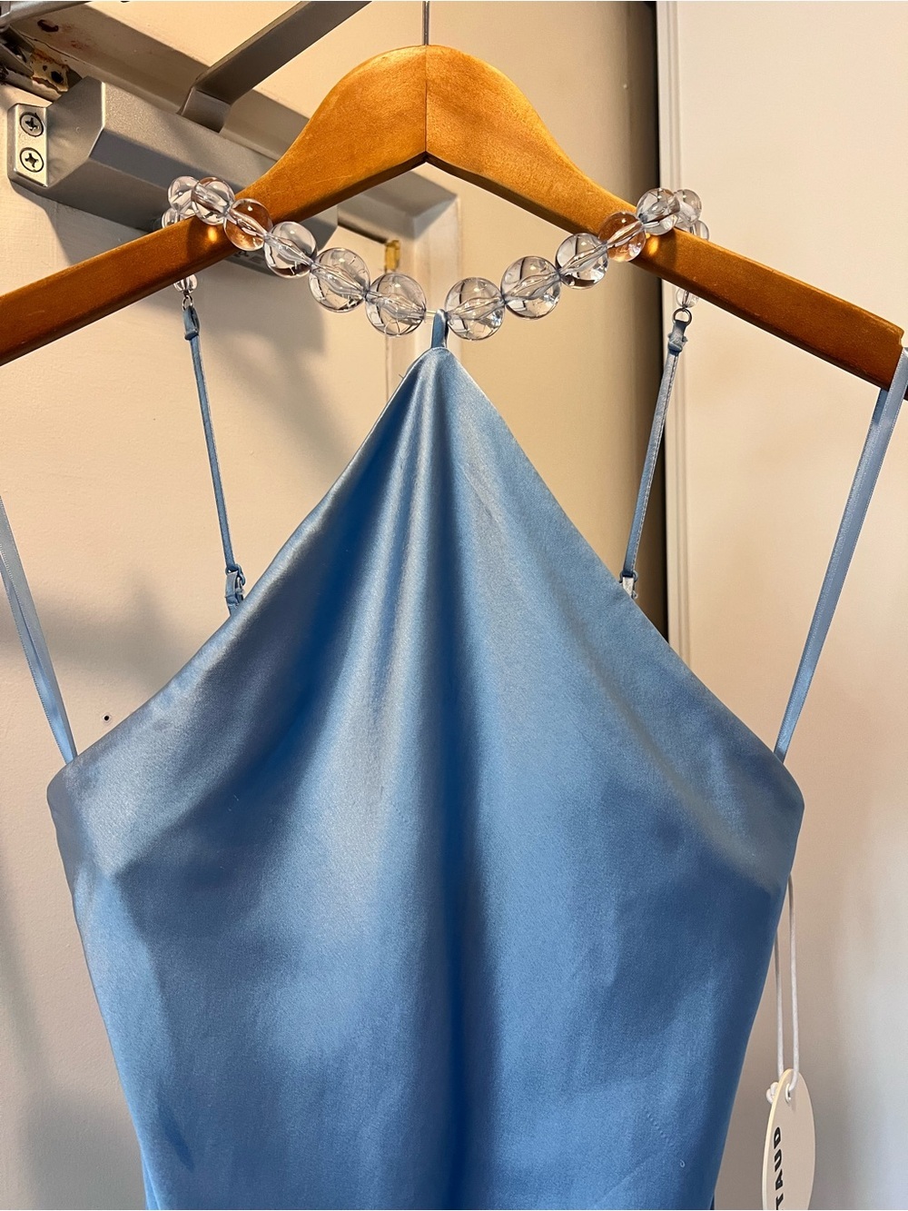STAUD Cadence Azure Blue Satin Beaded Halter Maxi Gown Dress Size 0 NWT - Picture 4 of 16